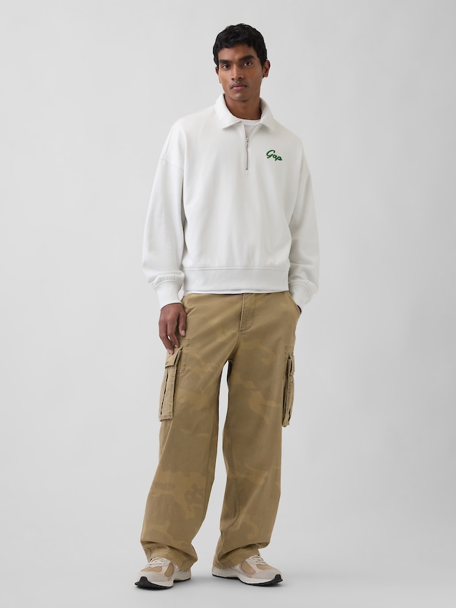 ヴィンテージソフト フレンチテリー オーバーサイズ GAPロゴ クロップド ハーフジップ プルオーバー-1