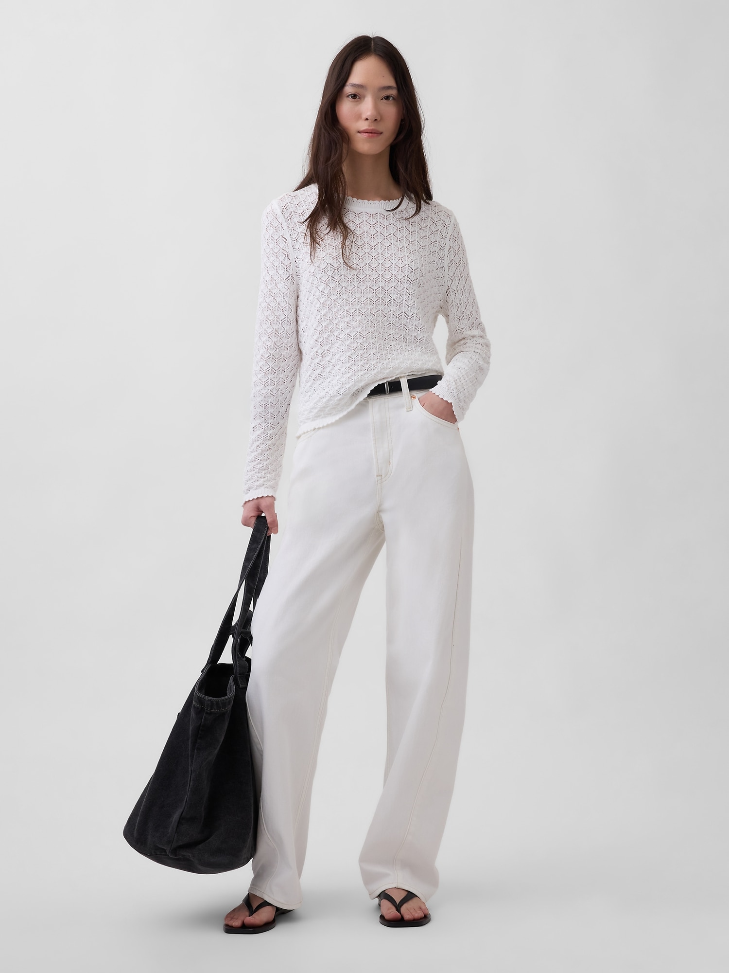 コットン100% ポインテール クロップドセーター-1