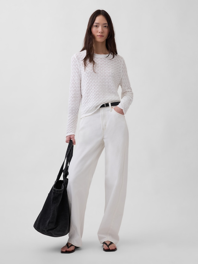 コットン100% ポインテール クロップドセーター-1