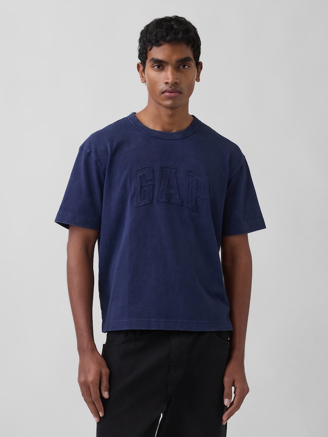 ヘビーウェイト リラックスフィット GAPロゴ クロップドTシャツ-0