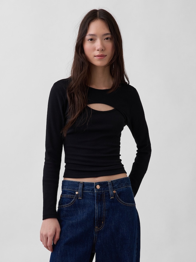 モダン カットアウトTシャツ-0