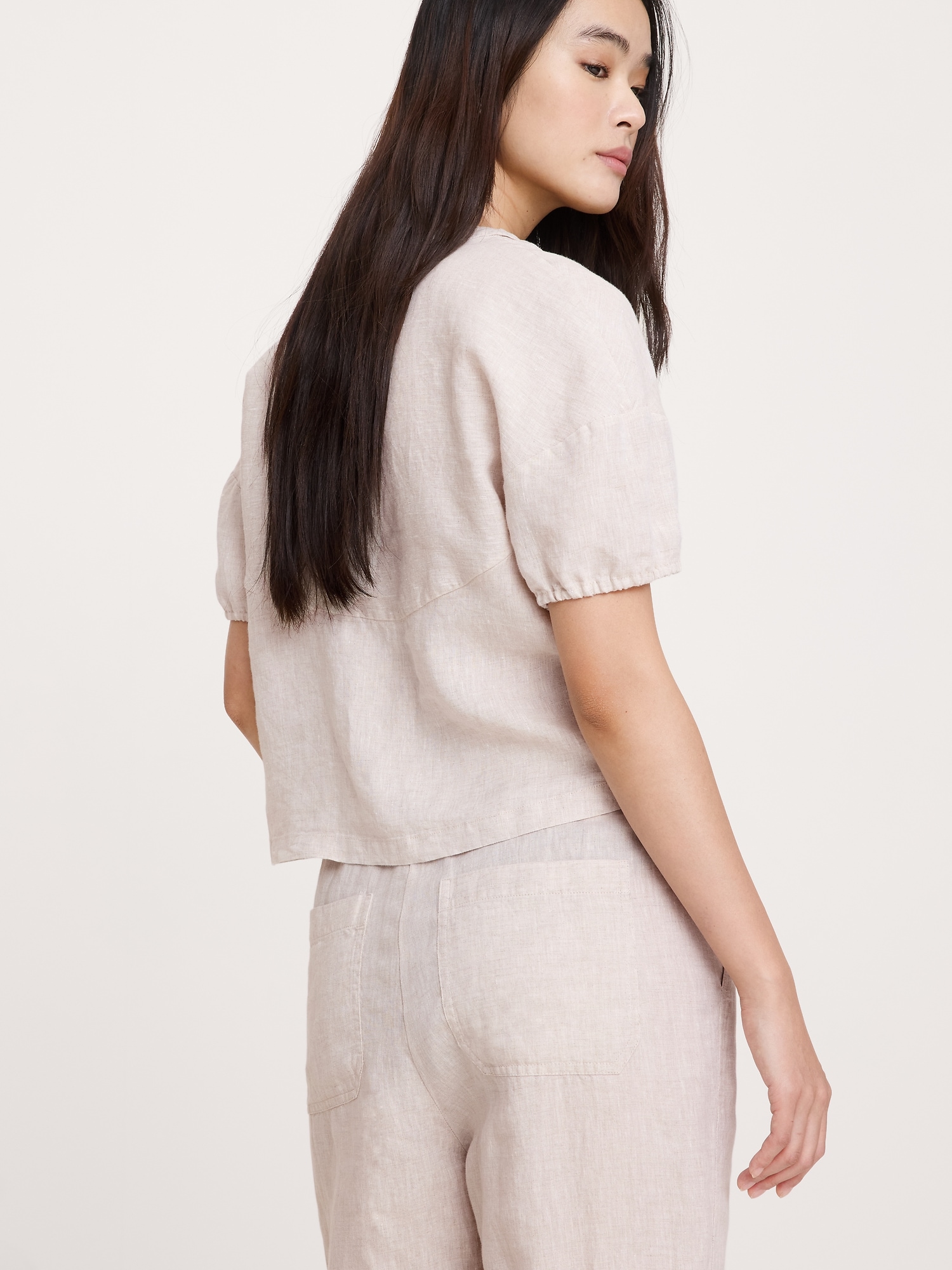 Linen Tie-Front V-Neck Top