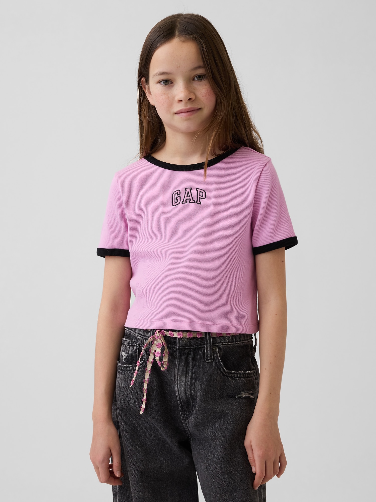 GAPロゴ リブ リンガーTシャツ (キッズ)-0