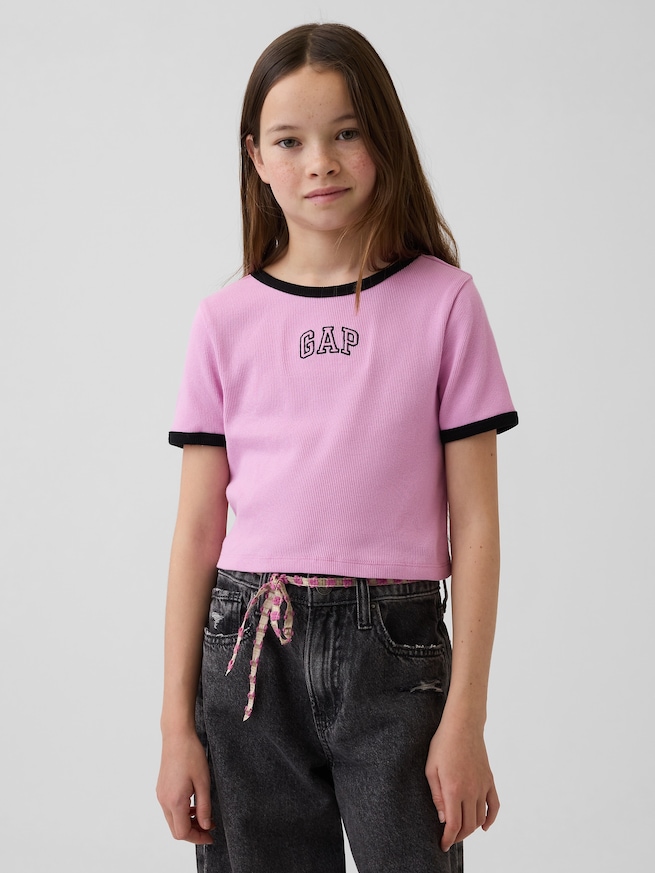 GAPロゴ リブ リンガーTシャツ (キッズ)-0