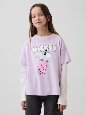 GapKids &times; ディズニー オーバーサイズ フリッピー変身スパンコール グラフィックTシャツ