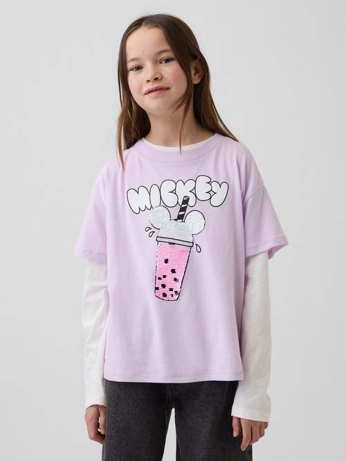 GapKids &times; ディズニー オーバーサイズ フリッピー変身スパンコール グラフィックTシャツ