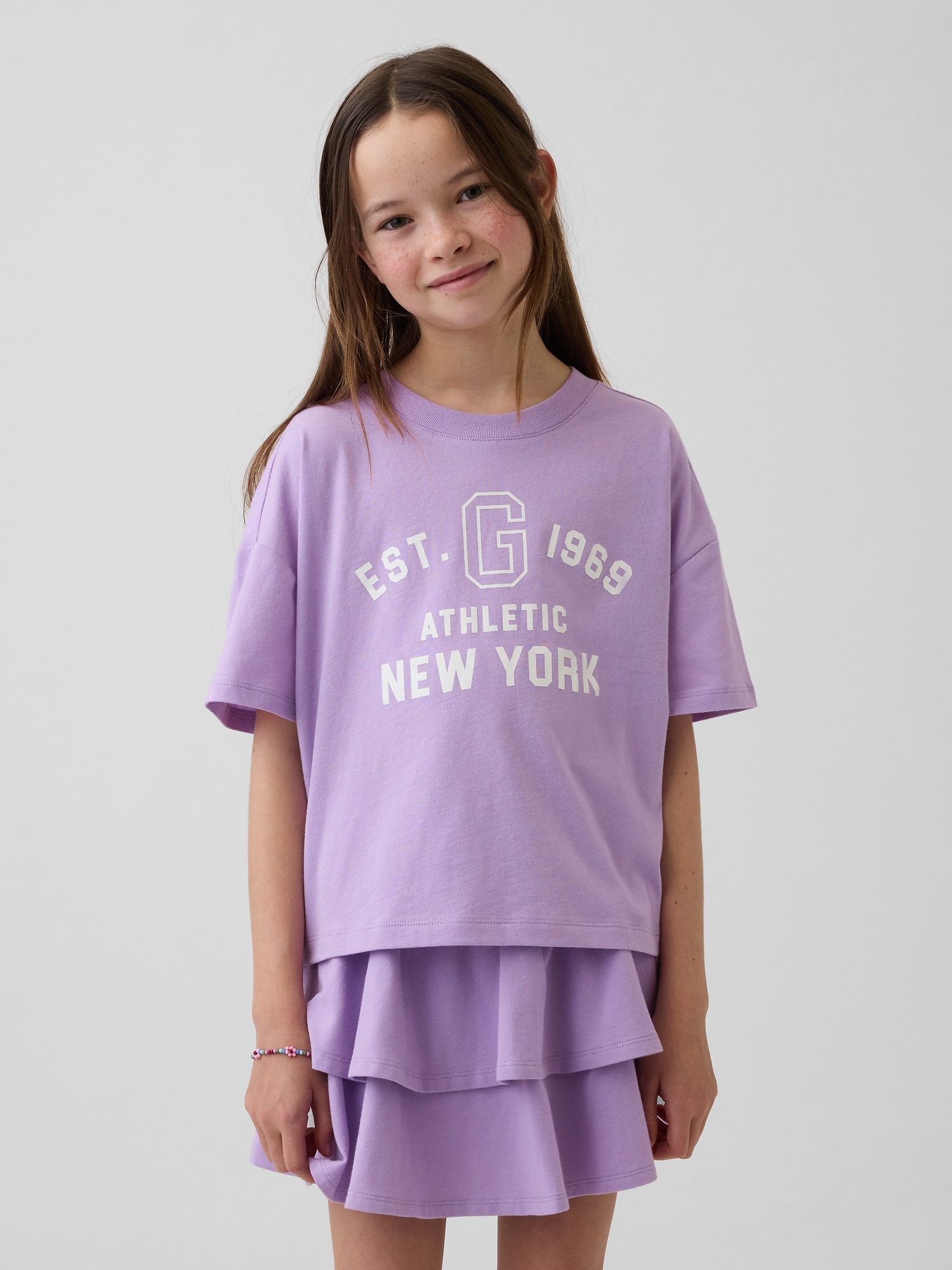 オーバーサイズ クロップド GAPロゴTシャツ (キッズ)-0