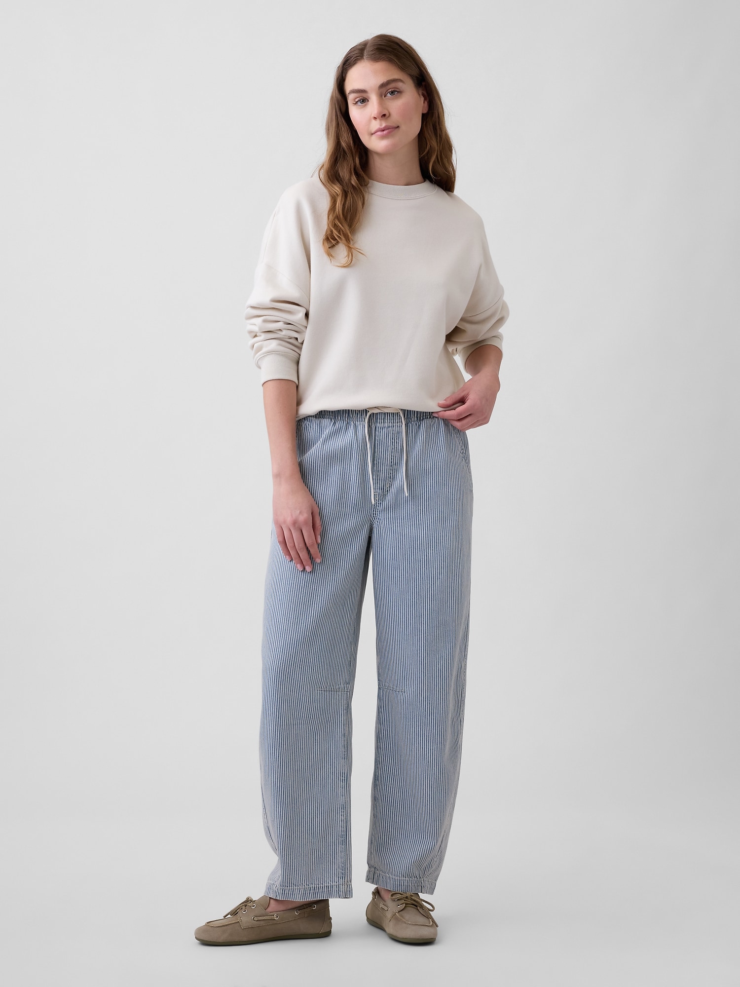 Mid Rise SuperSoft Stripe Pull-On Barrel Jeans