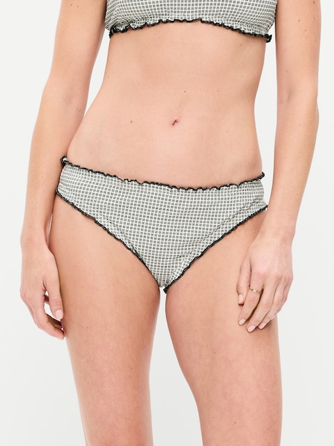 Mid-Rise Ruffle Trim Swim Bottoms