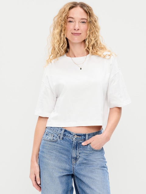 Vintage Crew-Neck Oversized Crop T-Shirt