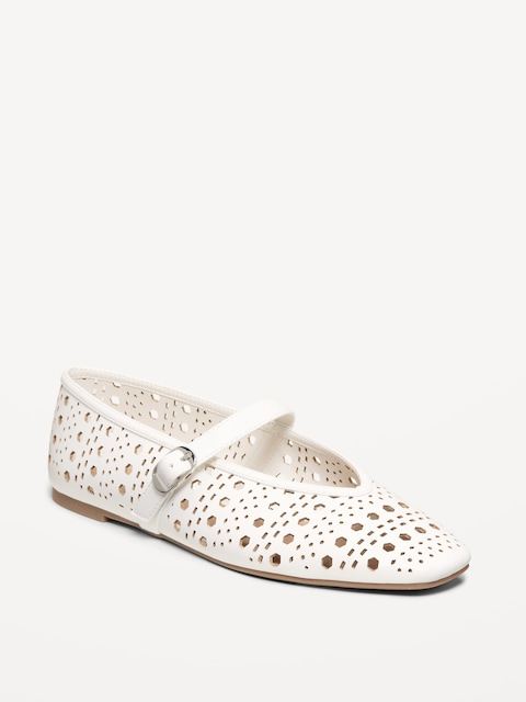 Perforated Mary Jane Ballet Flats for Women