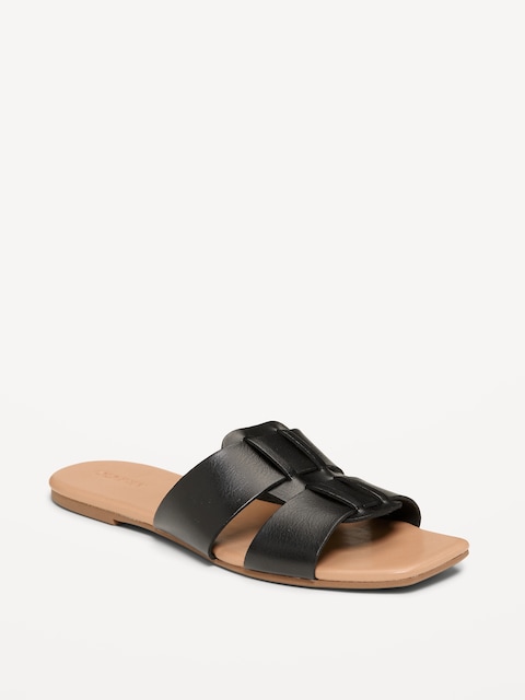 Faux-Leather Slide Sandals