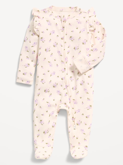 Ruffle-Trim 2-Way-Zip Sleep & Play Footed One-Piece for Baby