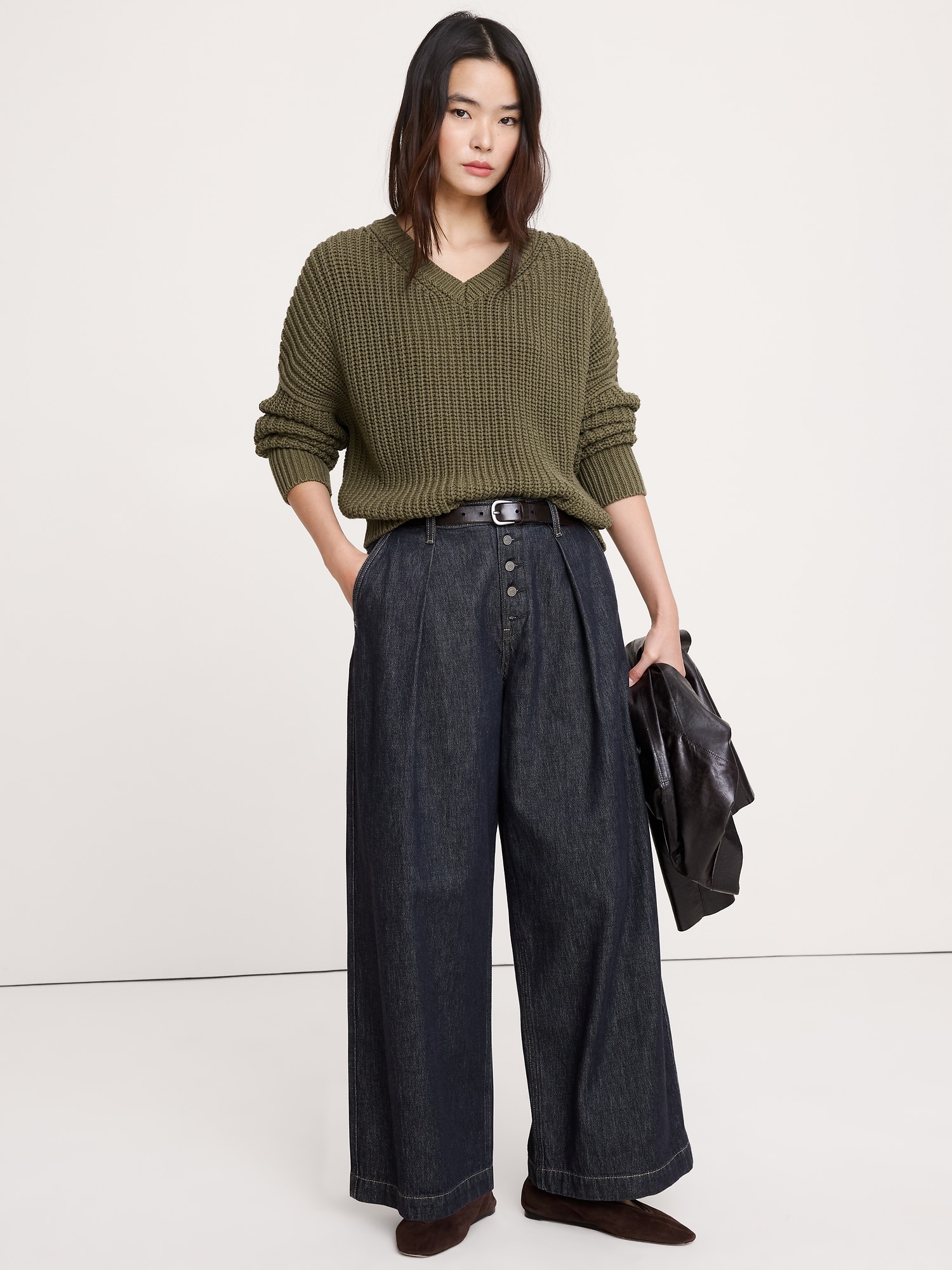 チャンキー コットン  Vネック セーター-0