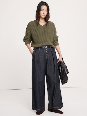 チャンキー コットン  Vネック セーター