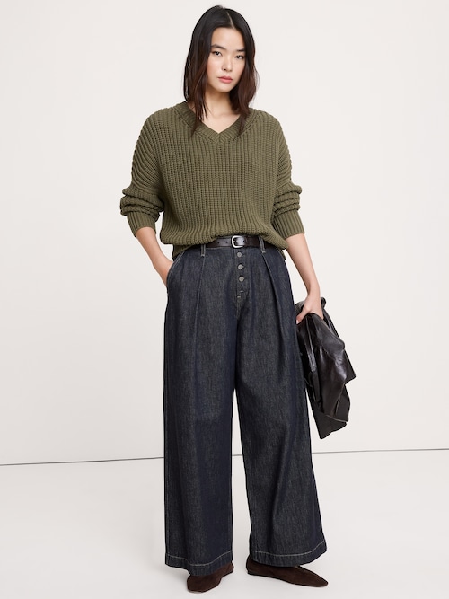 チャンキー コットン  Vネック セーター