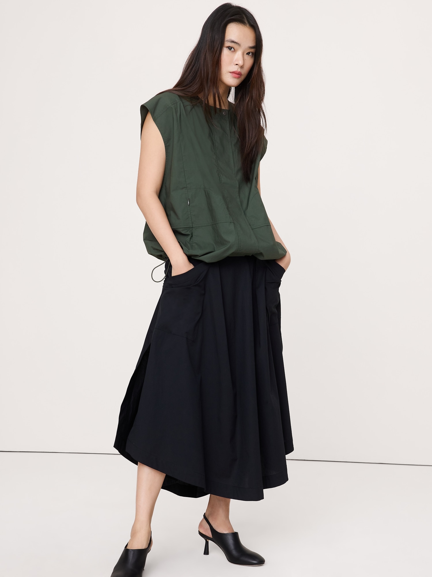 Cotton Poplin Bubble-Hem Top