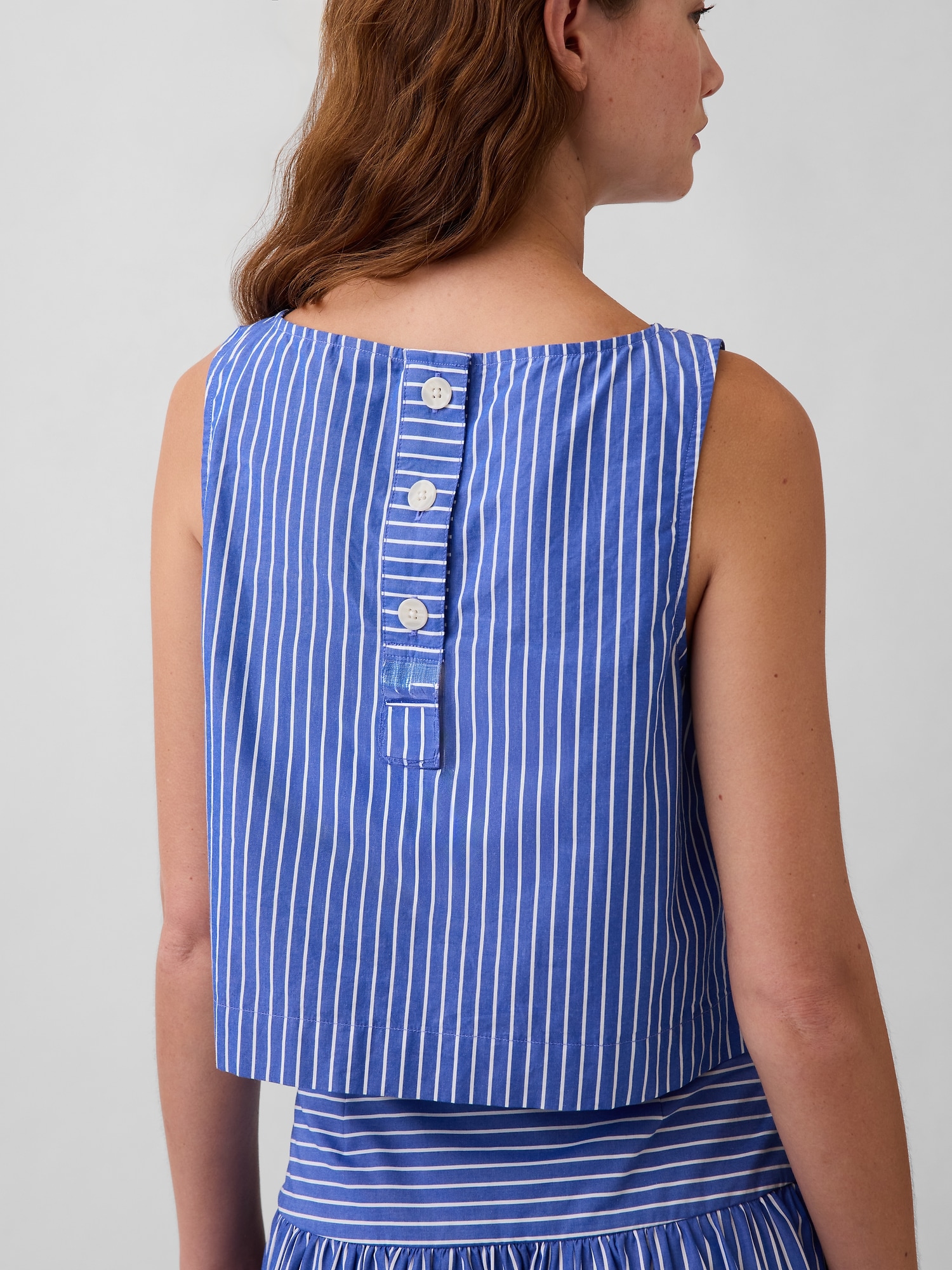 Poplin Boatneck Shell Tank Top