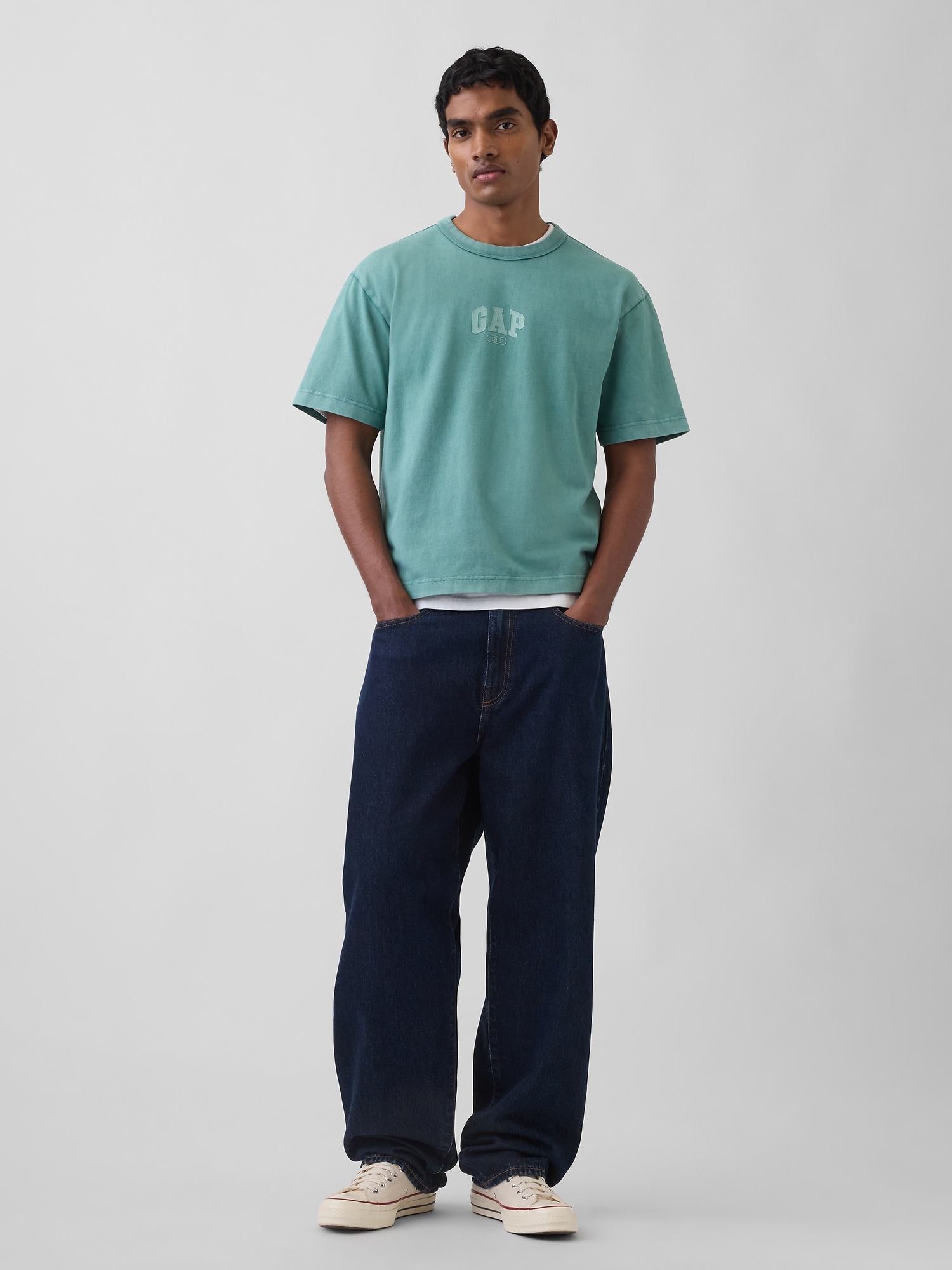 ヘビーウェイト リラックスフィット GAP1969ロゴ クロップドTシャツ-1