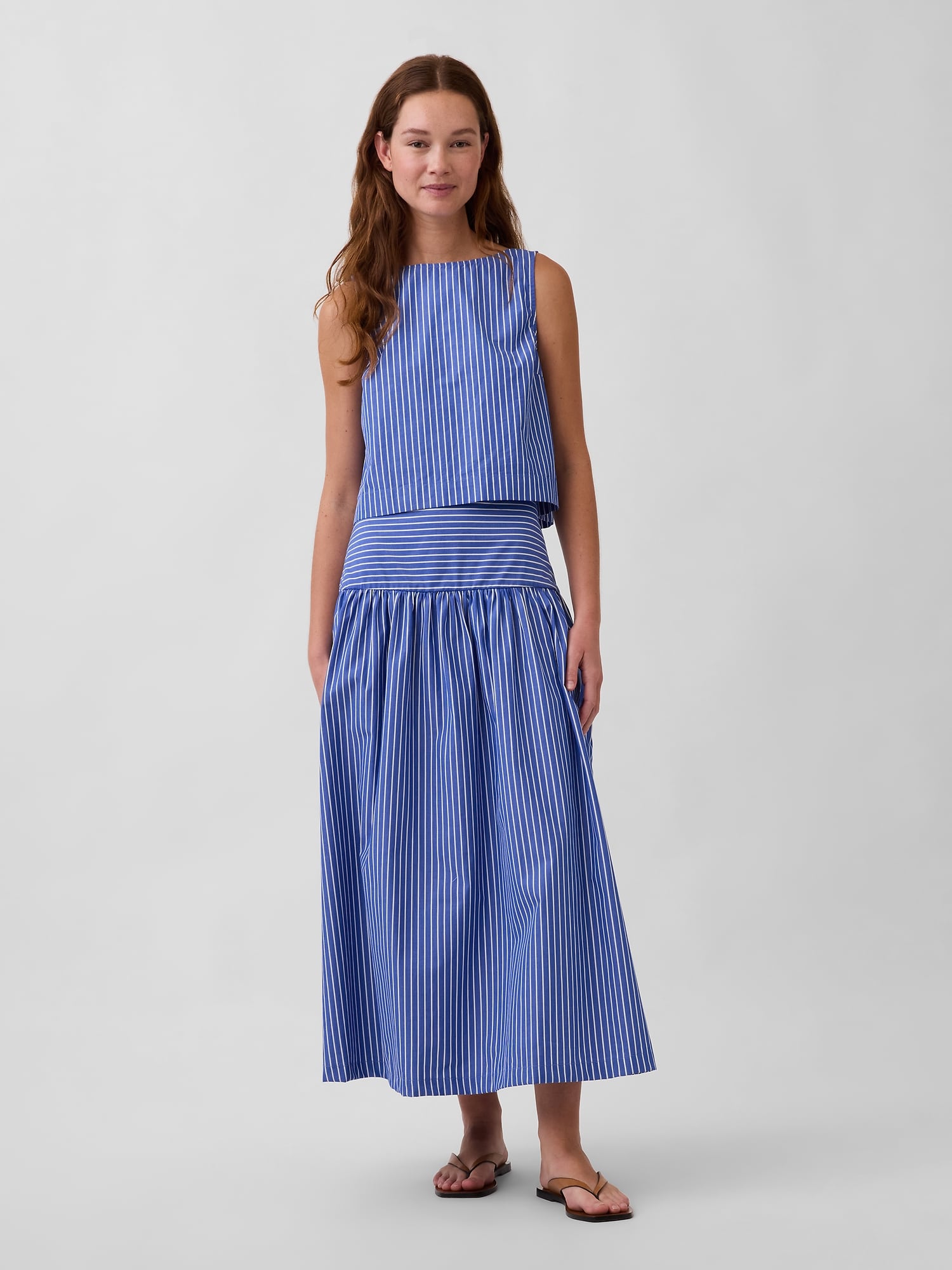Poplin Drop-Waist Maxi Skirt