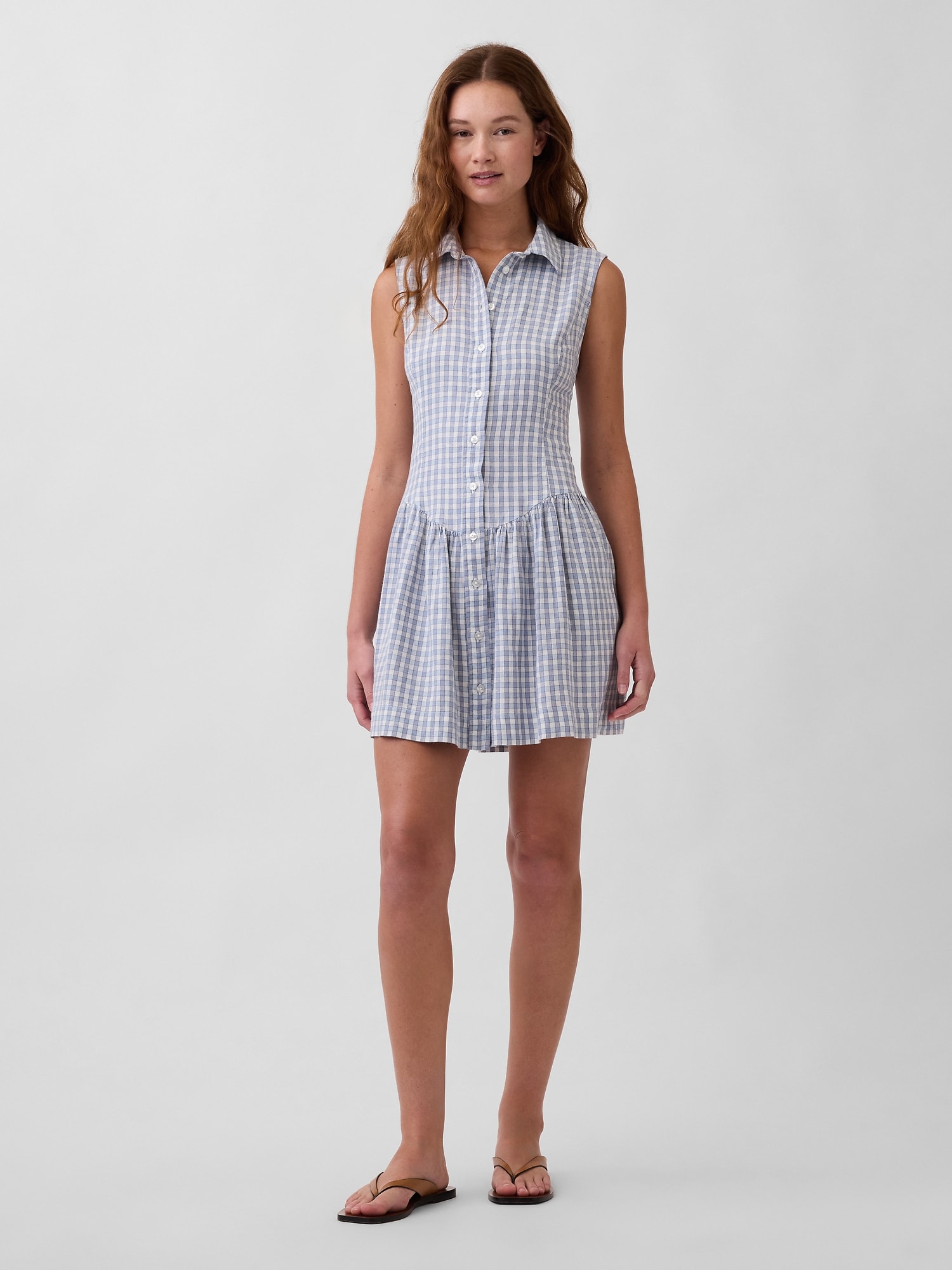 Linen-Blend Drop-Waist Mini Shirtdress