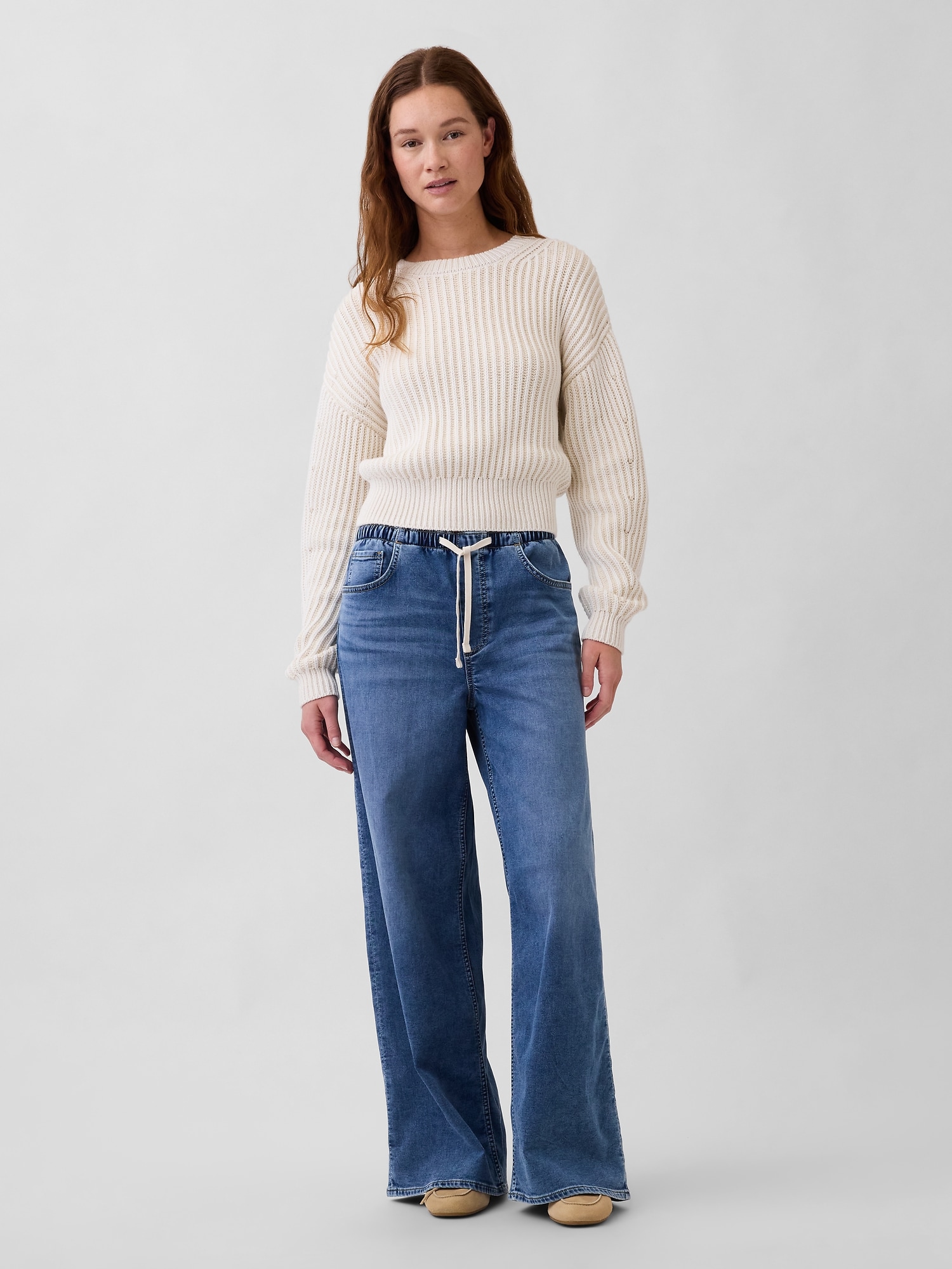 Mid Rise Knit Easy Baggy Jeans