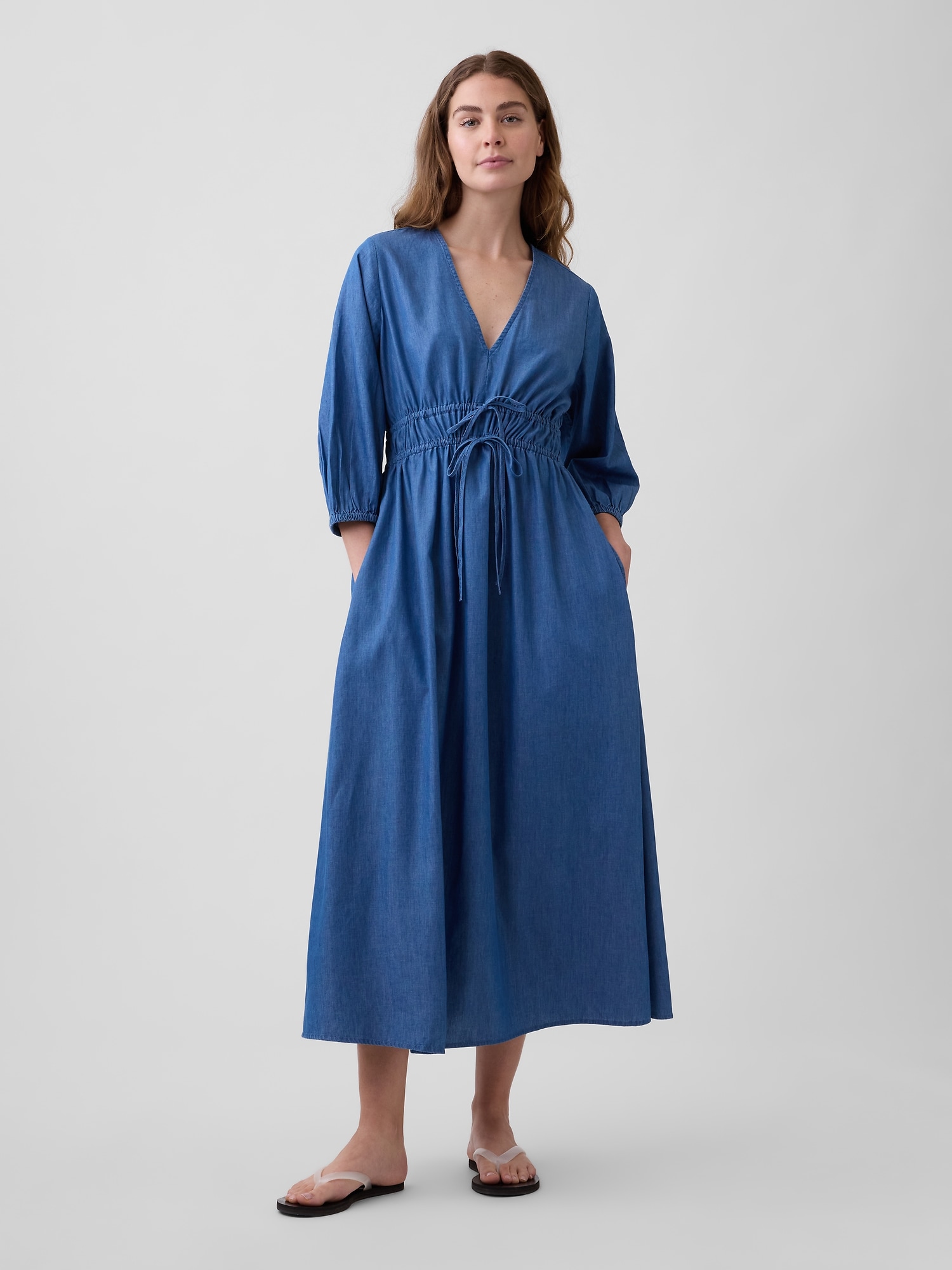 V-Neck Tie-Front Maxi Dress