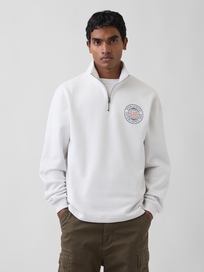 リラックスフィット GAPロゴ グラフィック 1/4 ジップアップ スウェットシャツ-0