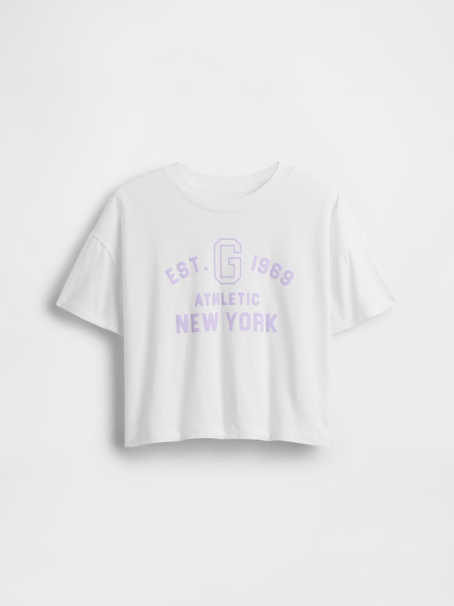オーバーサイズ クロップド GAPロゴTシャツ (キッズ)-1