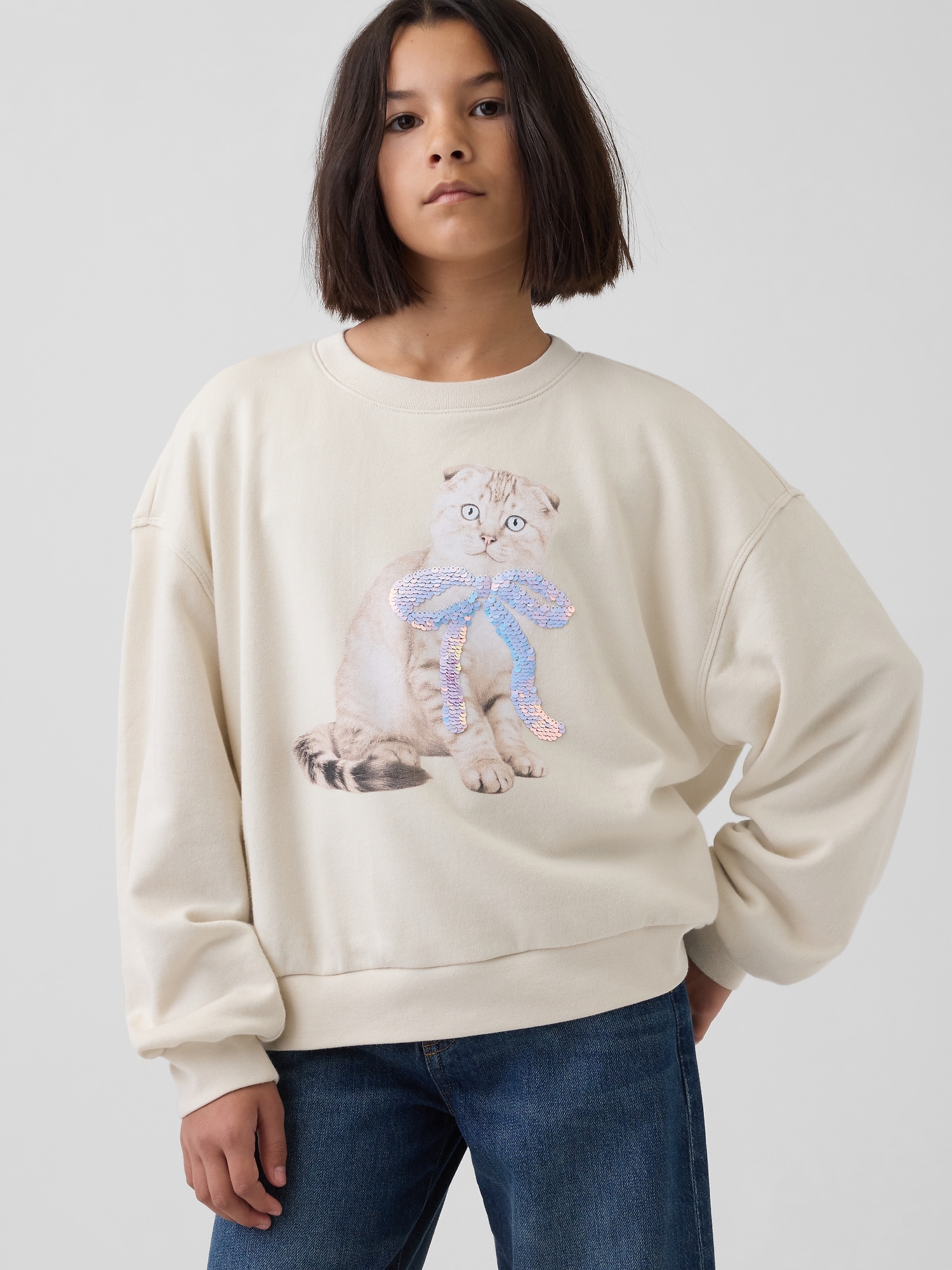 オーバーサイズ ウェッジ フリッピースパンコール グラフィック スウェットシャツ (キッズ)-0