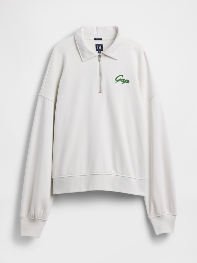 ヴィンテージソフト フレンチテリー オーバーサイズ GAPロゴ クロップド ハーフジップ プルオーバー-4