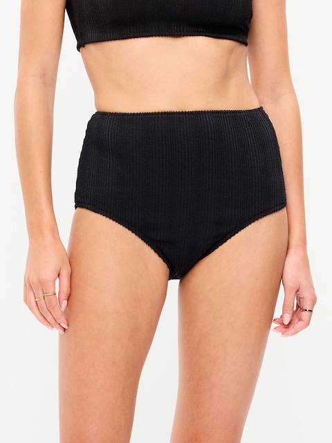 High-Waisted Ribbed Bikini Swim Bottoms
