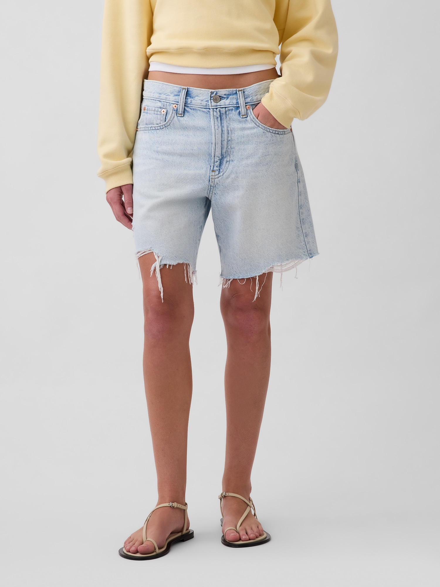 Mid Rise Loose Denim Bermuda Shorts