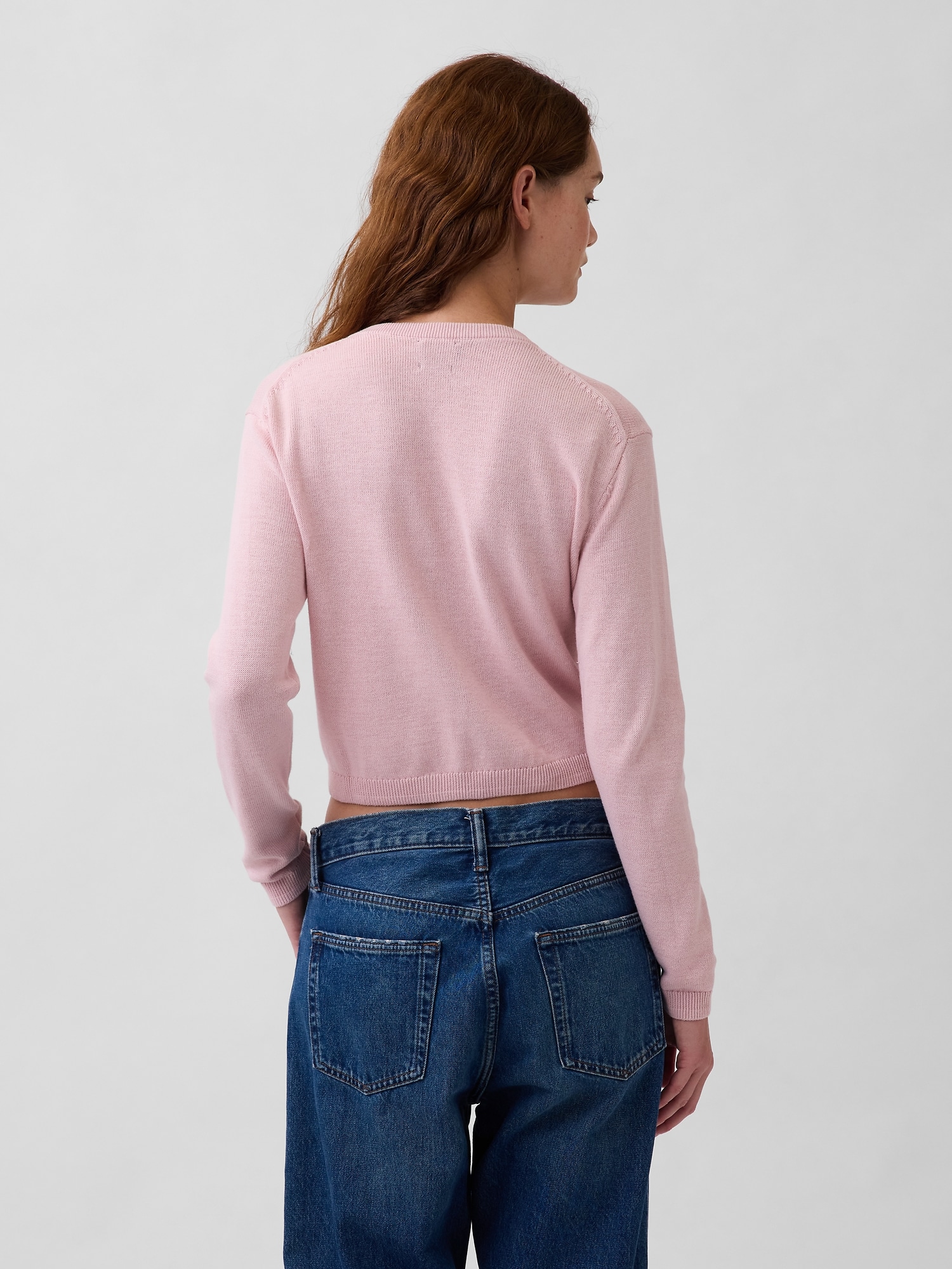 コットン100% リラックスフィット クロップド ニットカーディガン-2