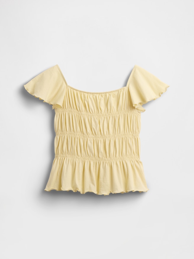 スモッキングギャザー フラッタースリーブ トップス (キッズ)-1