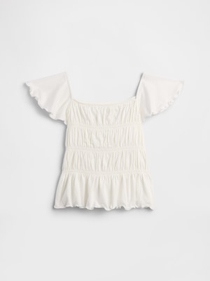 スモッキングギャザー フラッタースリーブ トップス (キッズ)