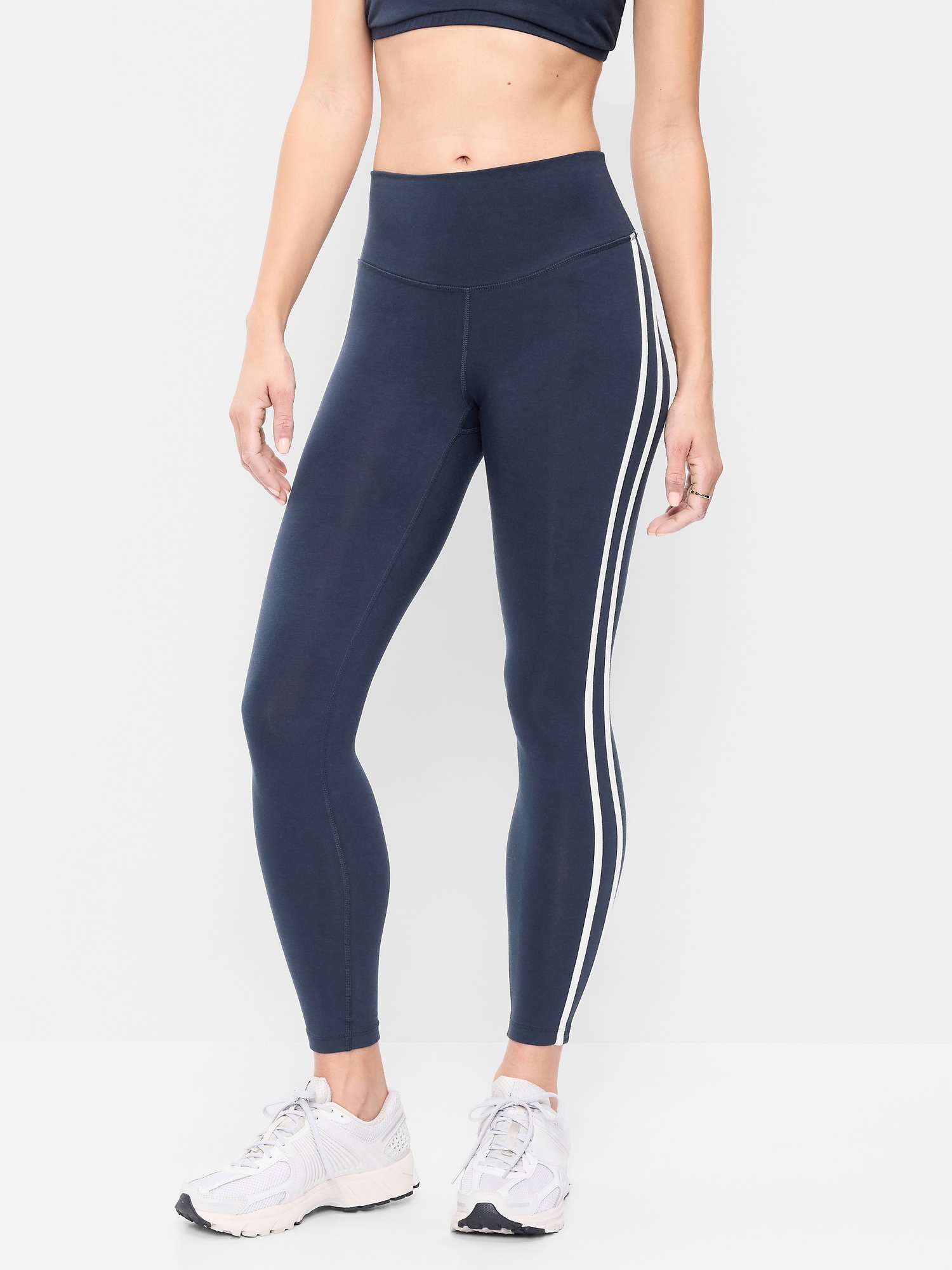 High-Waisted PowerChill Side-Striped 7/8 Cotton Leggings