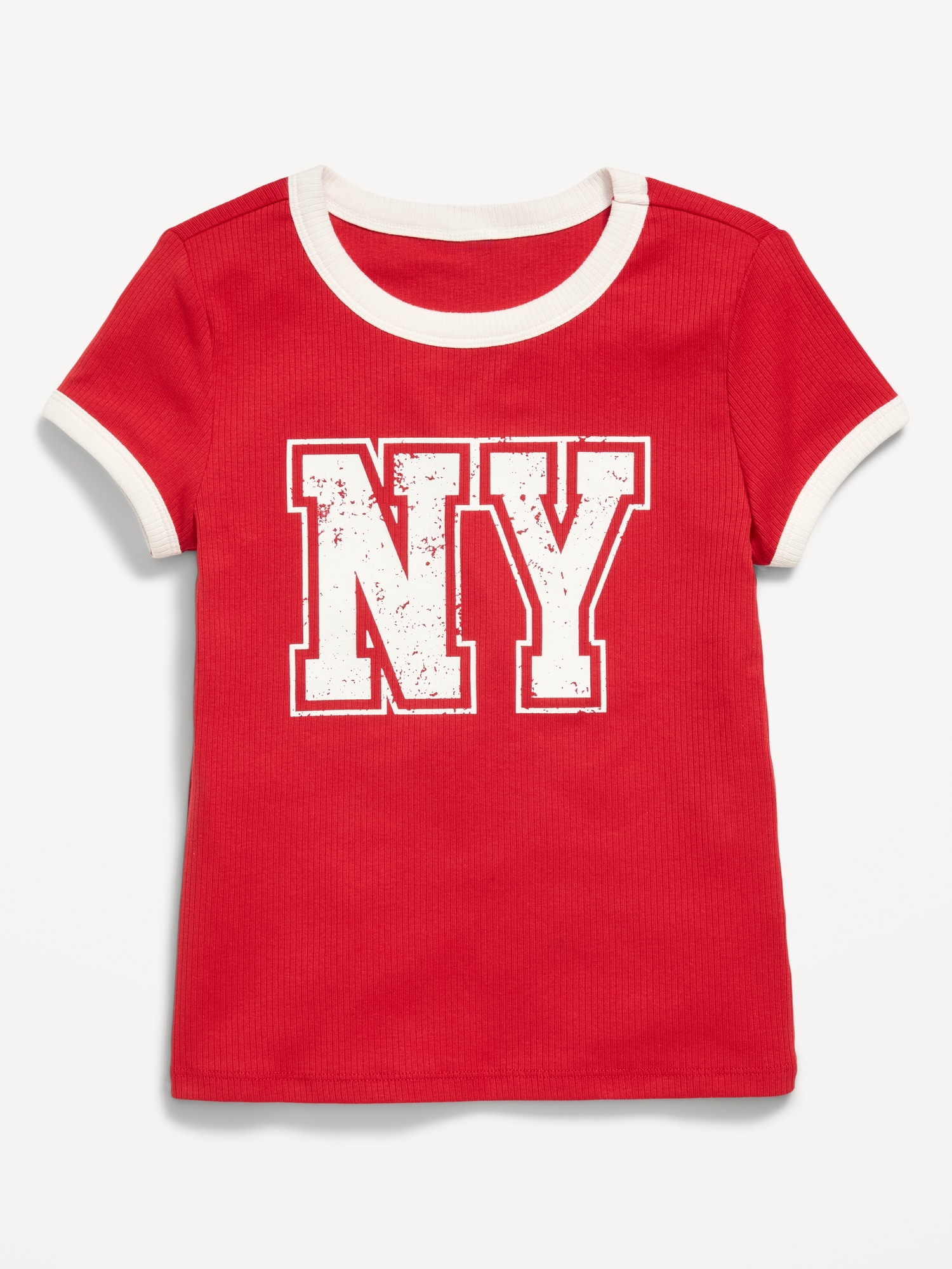 T-SHIRT À IMPRIMÉ CÔTELÉ AJUSTÉ À MANCHES COURTES À BORDS CONTRASTANT POUR FILLE