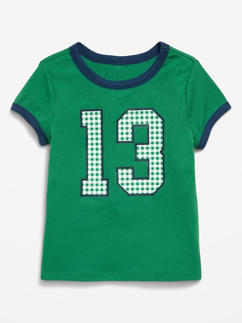 Fitted Short-Sleeve Ribbed Graphic Ringer T-Shirt for Girls