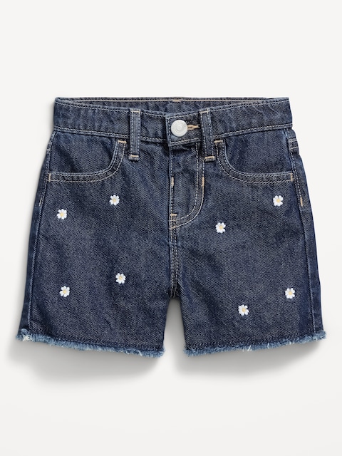 Embroidered Frayed-Hem Jean Shorts for Toddler Girls