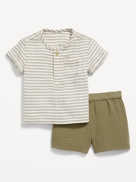 Double-Weave Pocket T-Shirt and Shorts Set for Baby