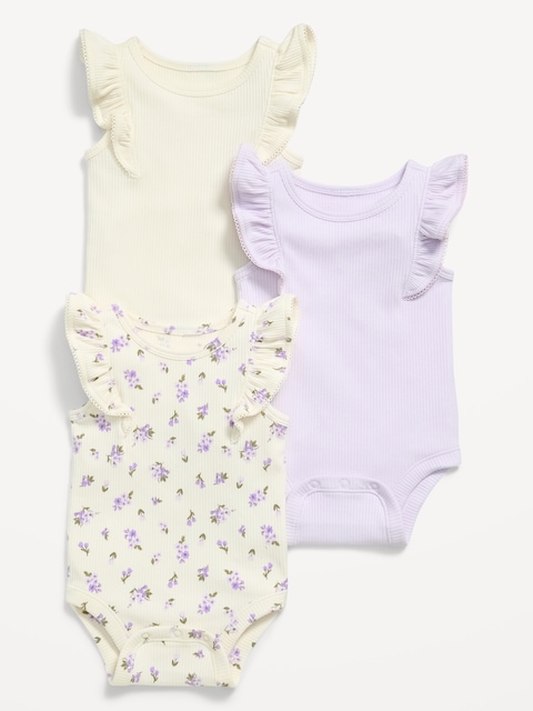 Ruffle-Trim Ribbed Bodysuit 3-Pack for Baby