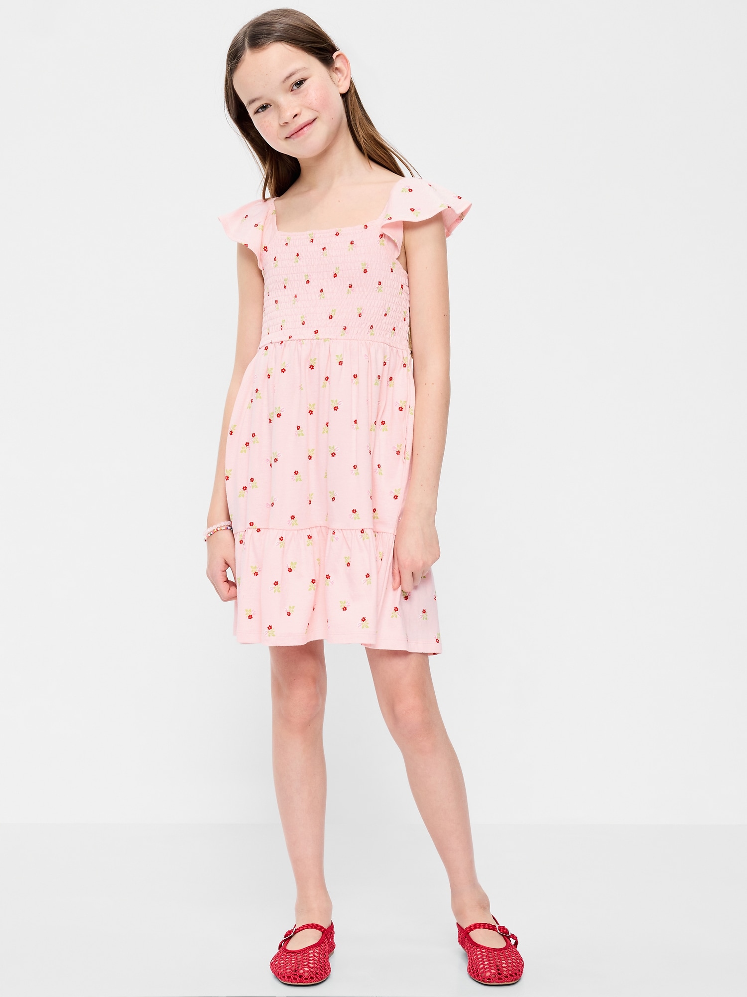 ROBE À SMOCKS AJUSTÉE ET ÉVASÉE À MOTIF POUR FILLE