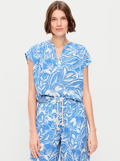 HAUT À ENFILER À MANCHES COURTES EN GAZE FROISSÉE