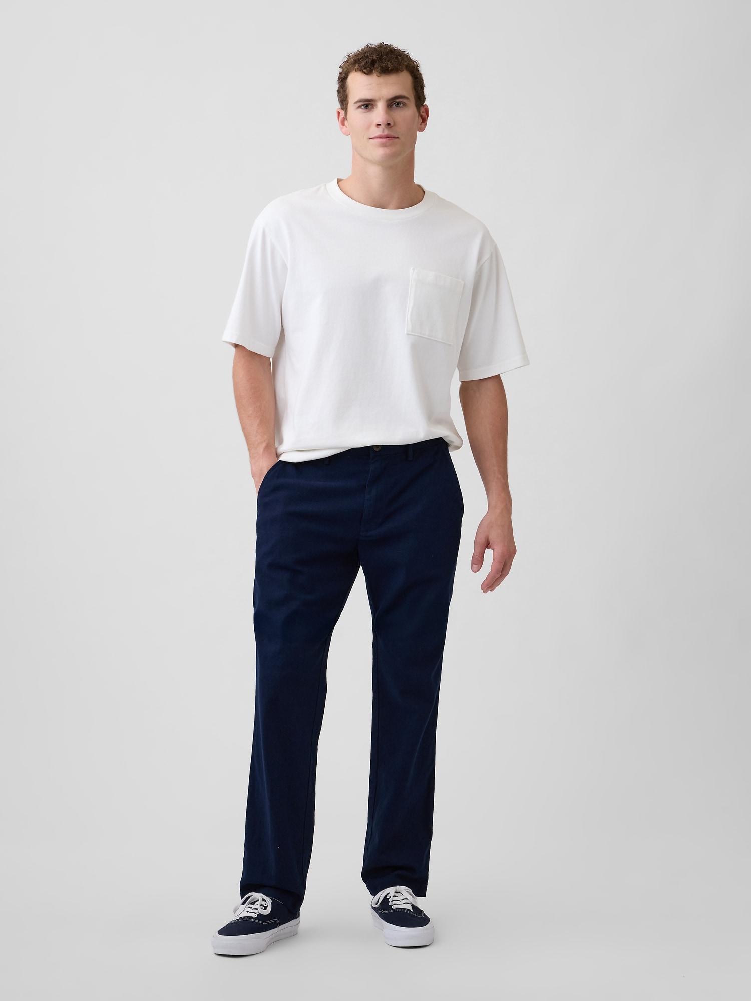 Straight Linen-Blend Pants