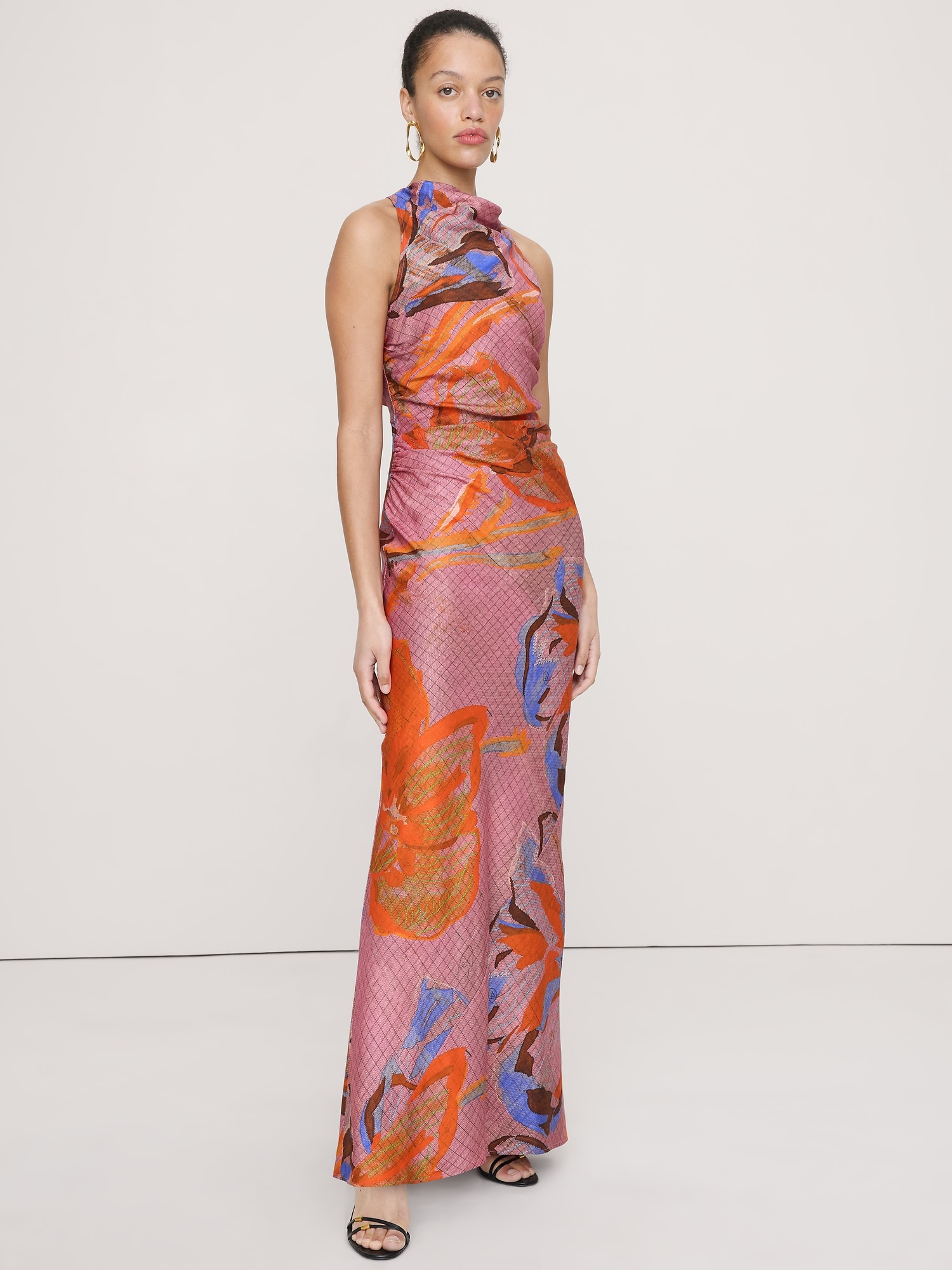 ROBE À ENCOLURE CAGOULE EN LIN ET VISCOSE