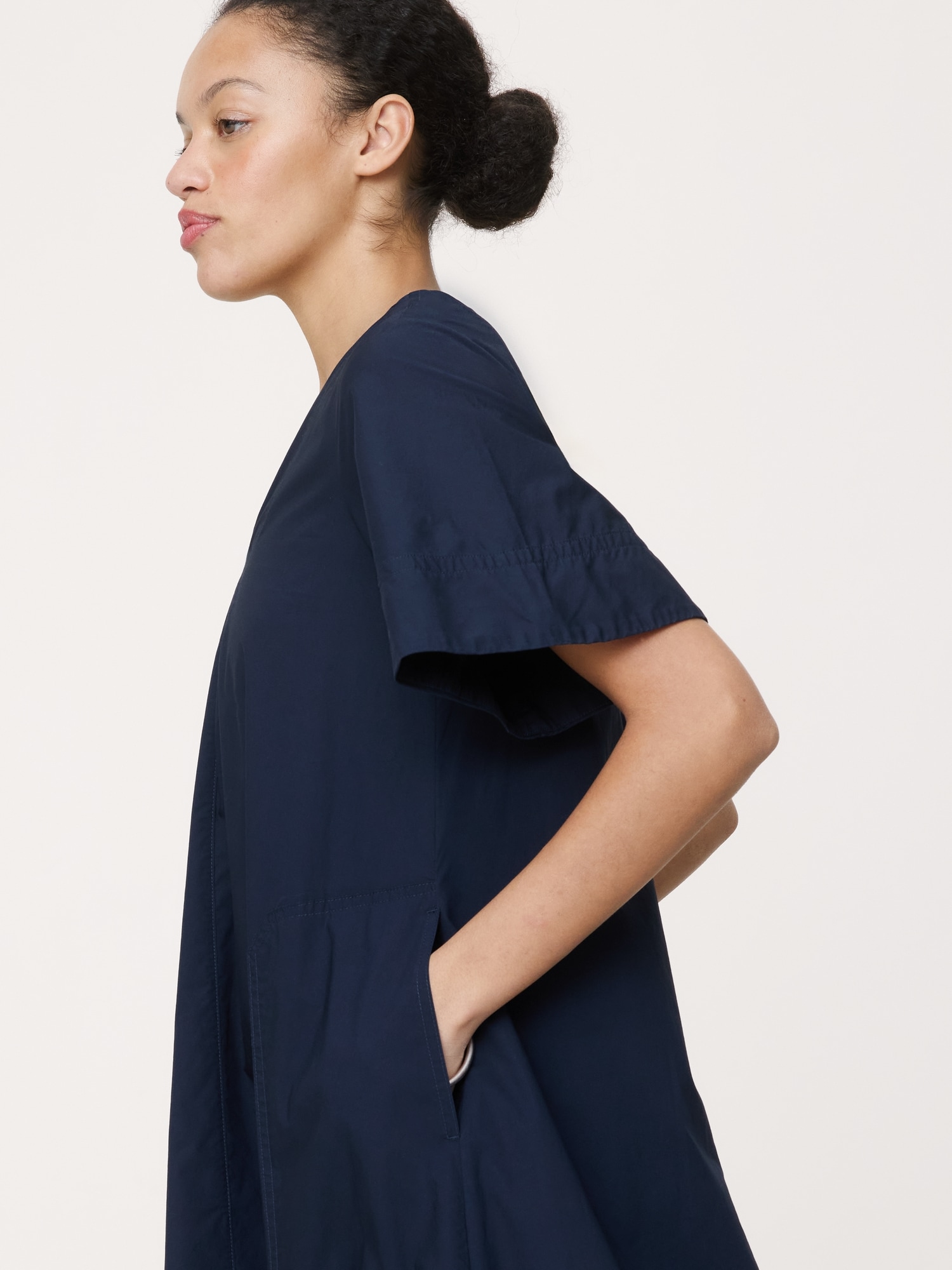 コットン ポプリン トラペーズ ミディ ドレス-3