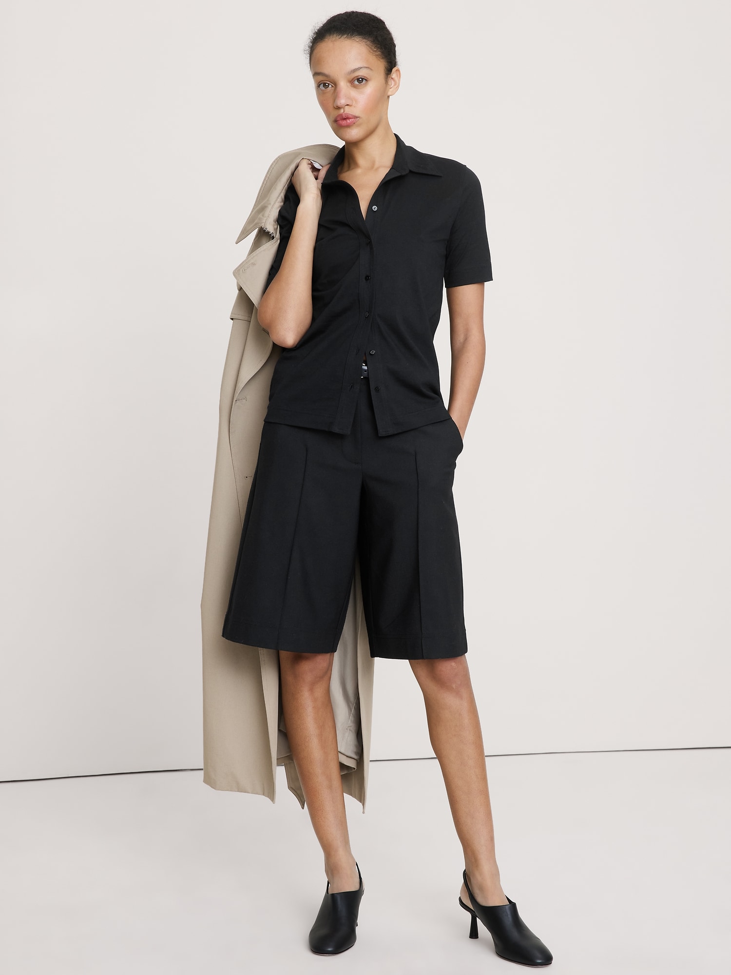 CHEMISIER À MANCHES COURTES EN COTON SOYEUX