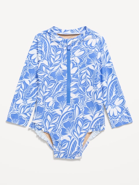 Printed Zip-Front Rashguard One-Piece Swimsuit for Baby