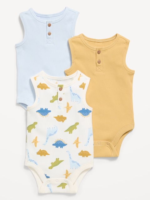 Sleeveless Ribbed Henley Bodysuit 3-Pack for Baby